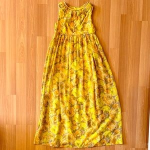 Vintage 60s orange and yellow floral chiffon smock maxi dress w/ empire waist